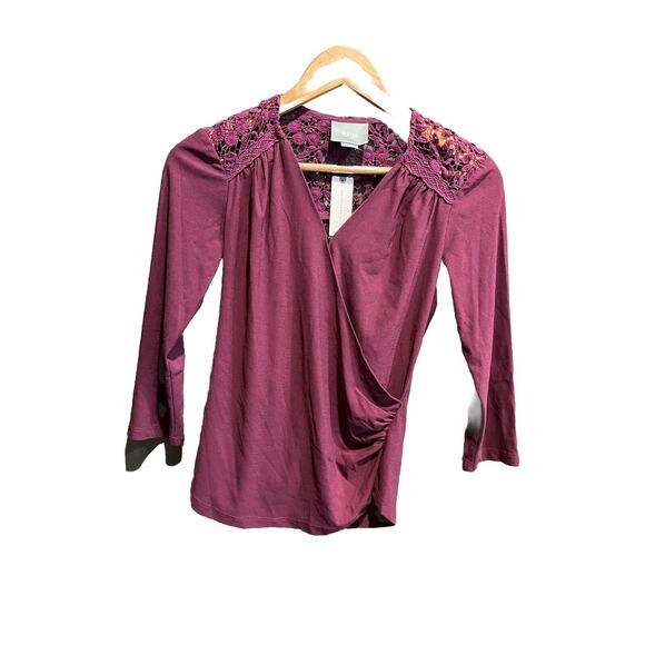 Maeve by Anthropologie Plum Long Sleeve Cross Women's Top Size XS - Picture 1 of 5